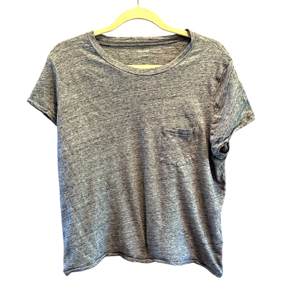 Madewell Women’s One Pocket Cropped Short Sleeve T Shirt Size Large Heather Geay